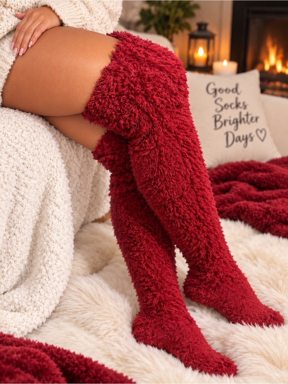 BRAND NEW (w/out tags) Cozy Plush Over-the-Knee Socks — Burgundy
